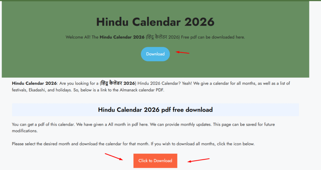 Hindu Calendar 2026 pdf free download