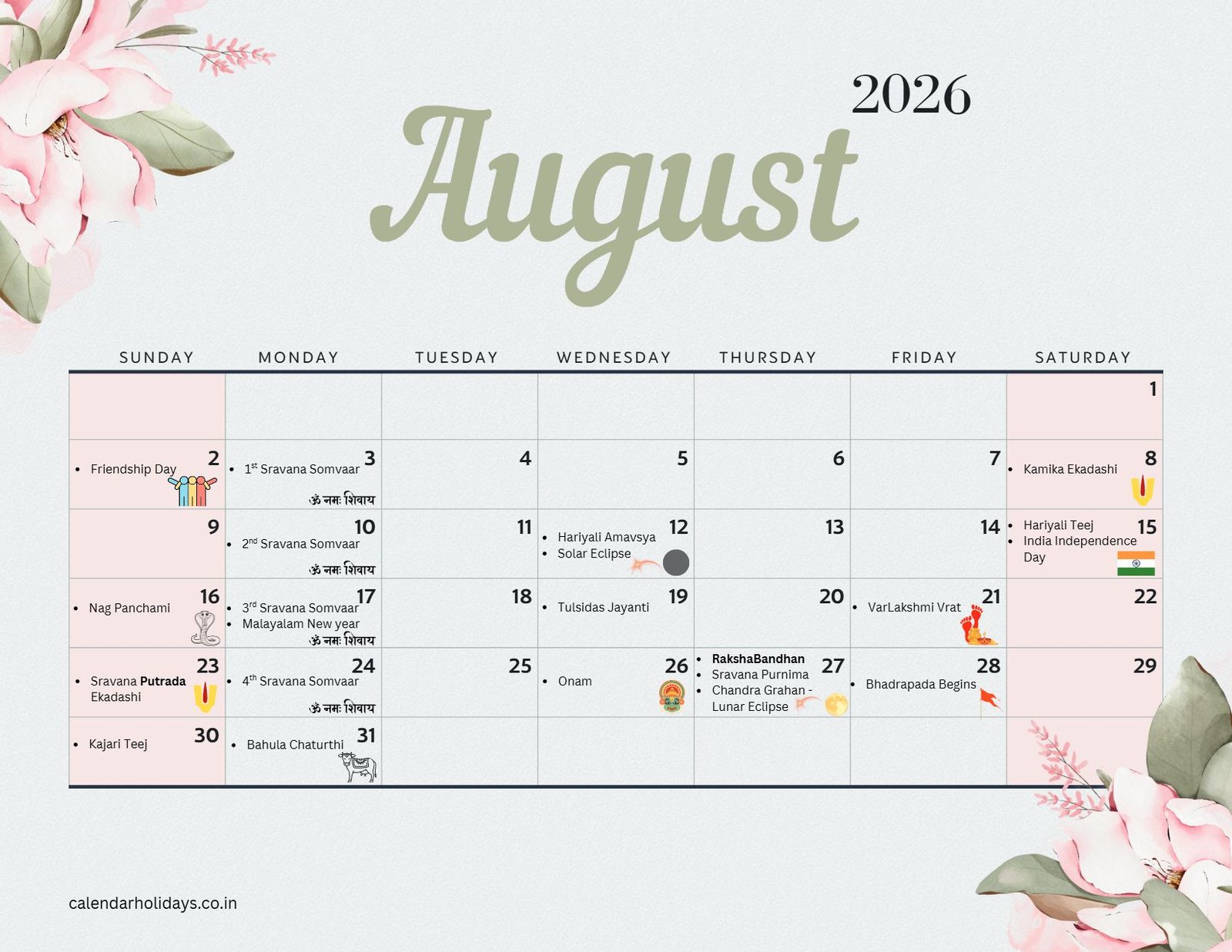 August 2026 Hindu Calendar