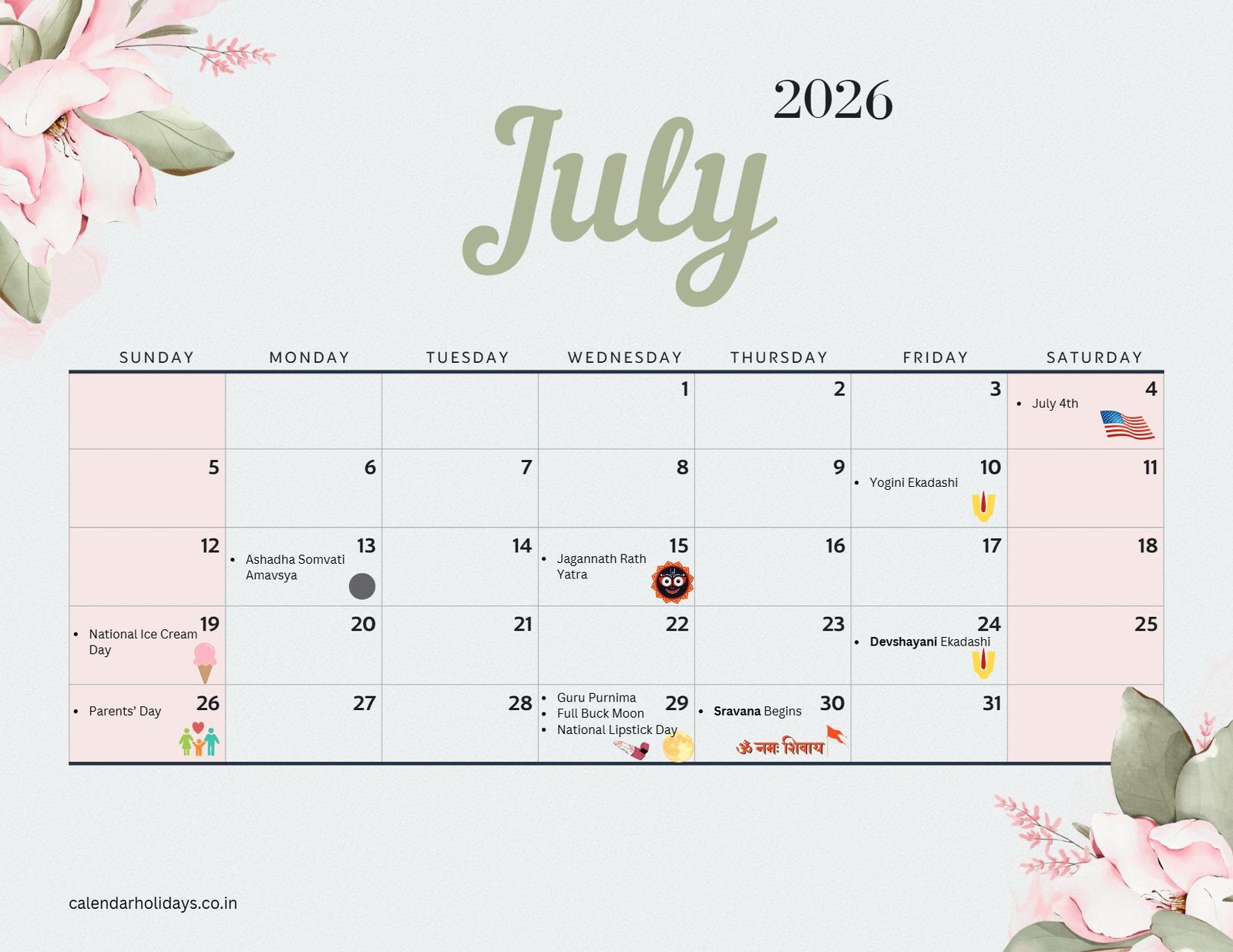 July 2026 Hindu Calendar