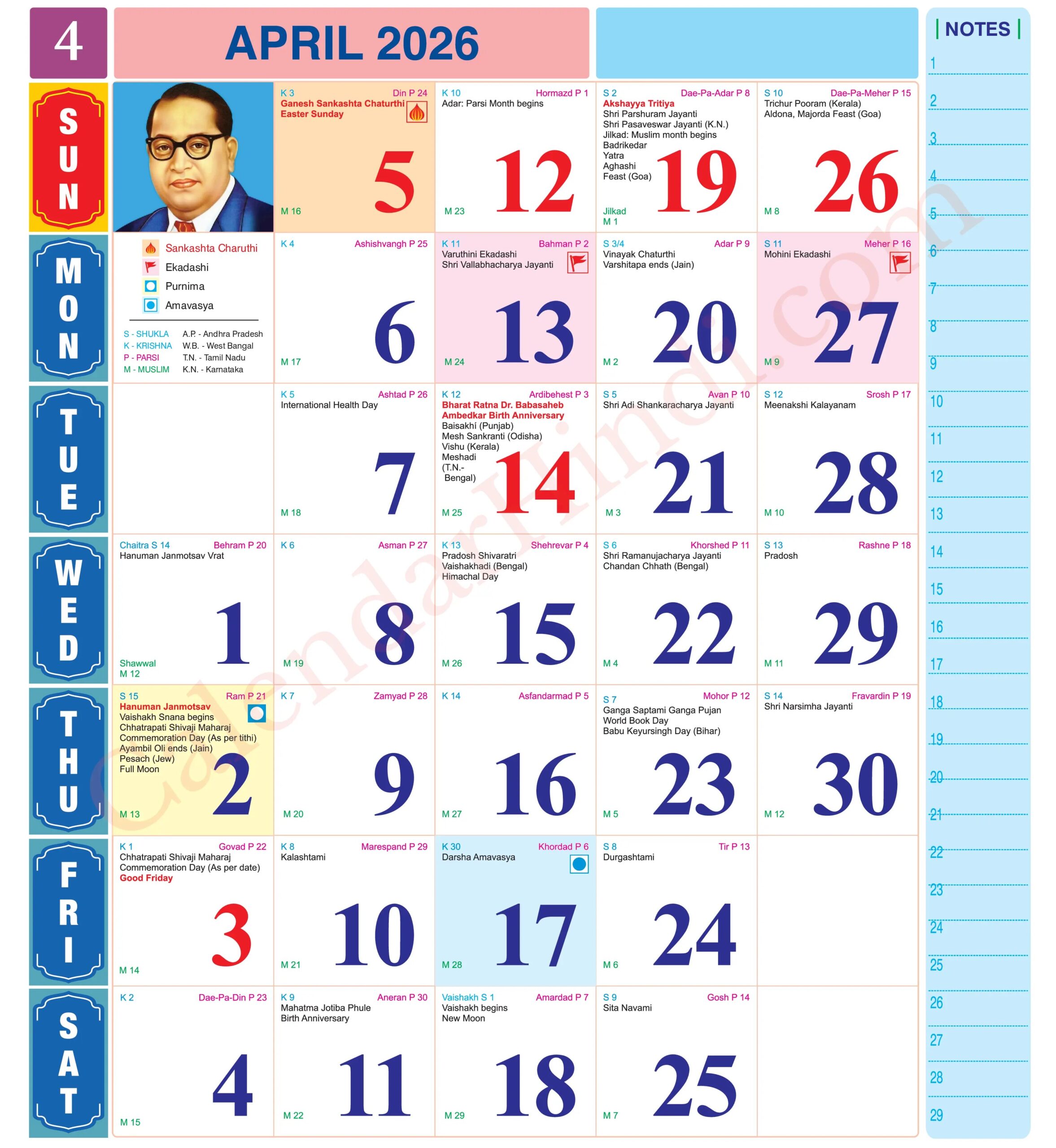 english calendar 2026 April April Hindu Calendar 2026 English