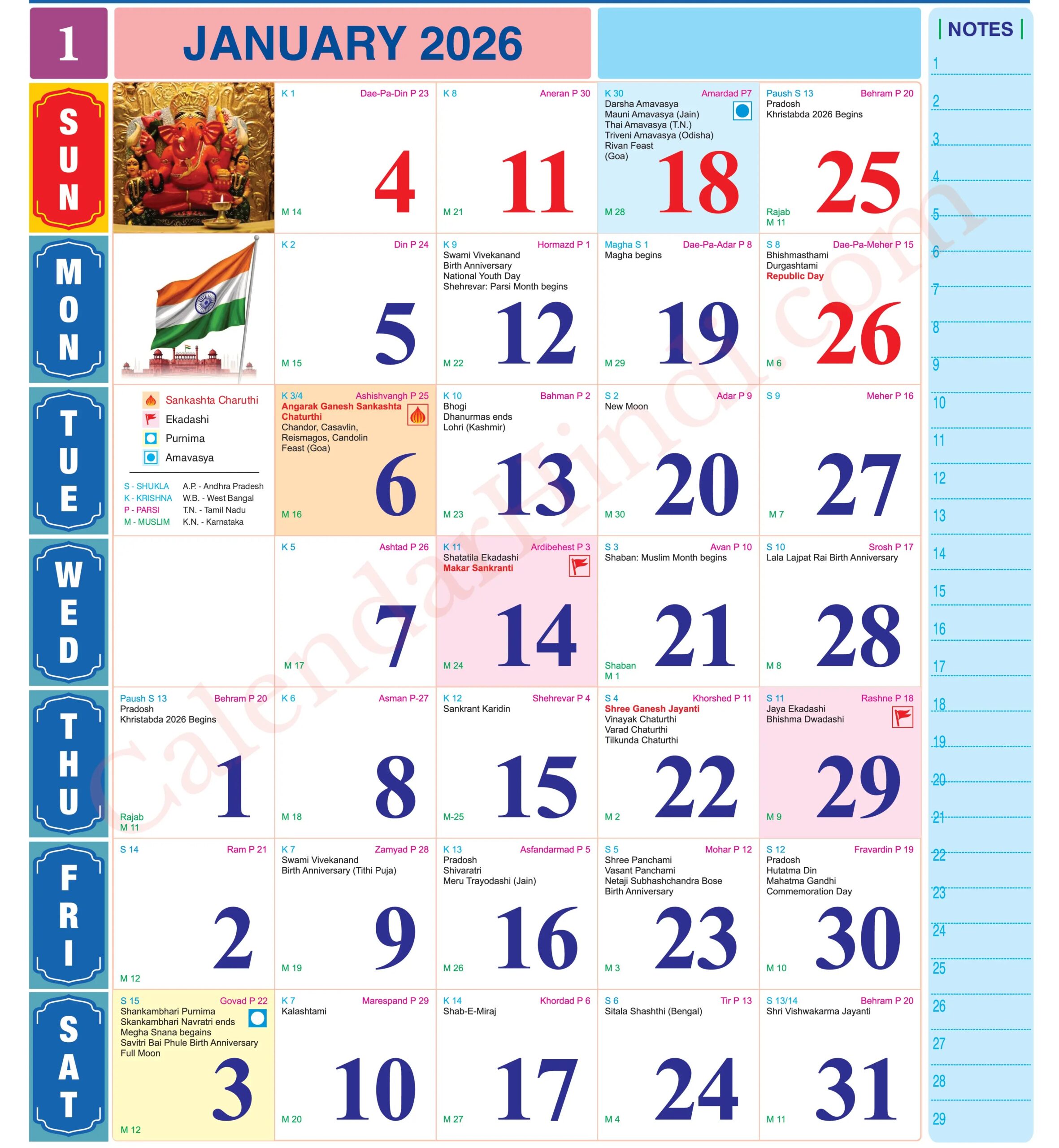 Hindu Calendar 2026 English