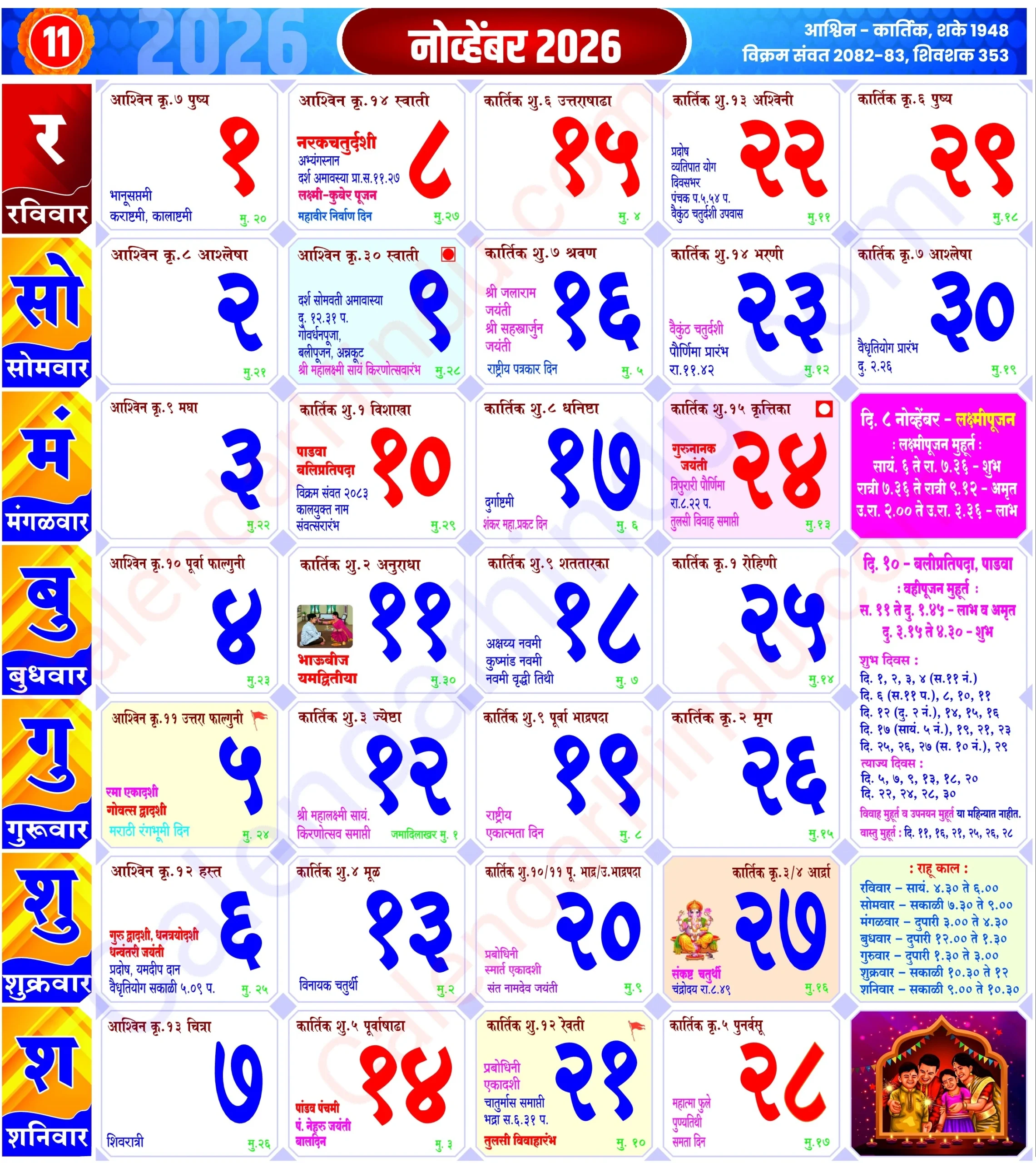 November 2026 Hindu Calendar