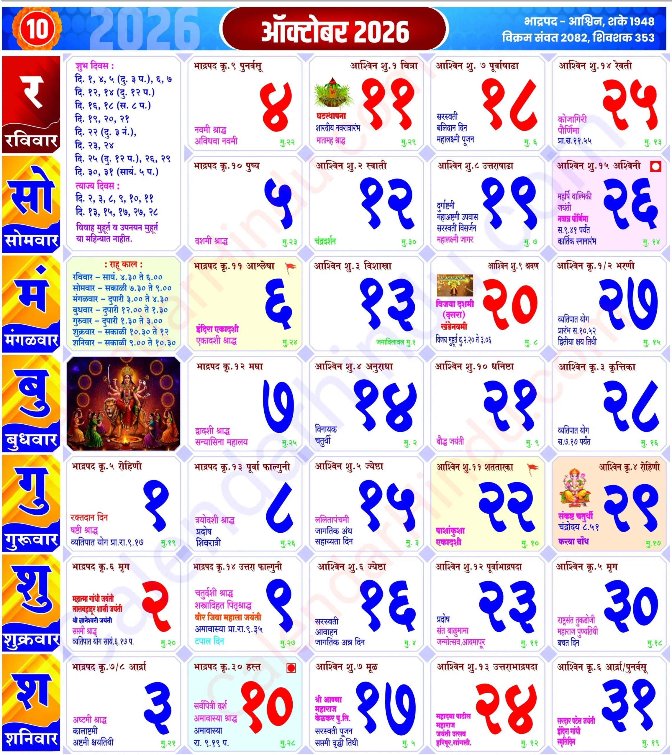October 2026 hindu calendar October 2026 Hindu Calendar
