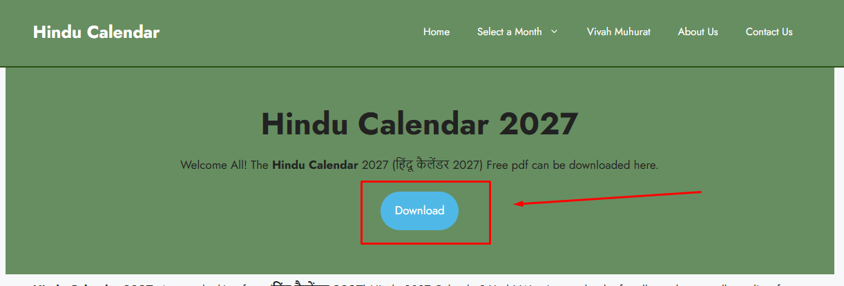 Hindu Calendar 2027 PDF free download