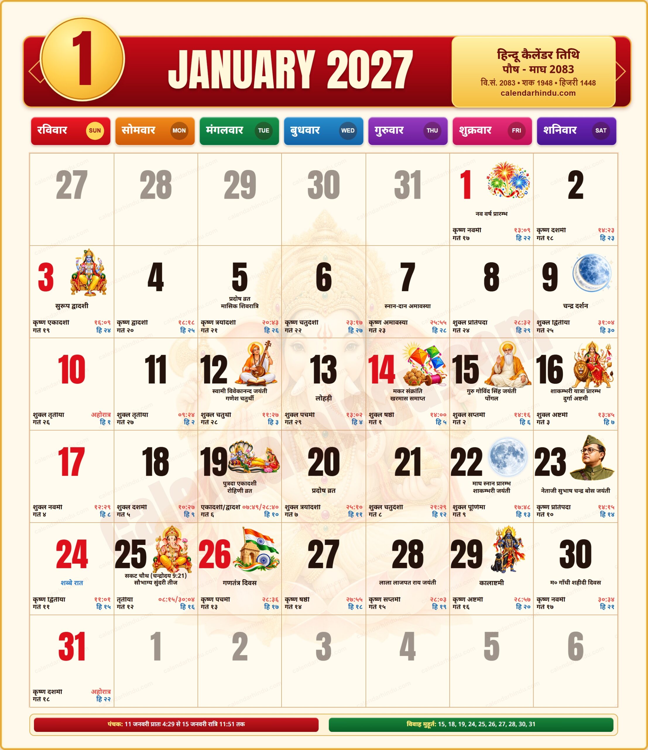 January 2027 Hindu Calendar